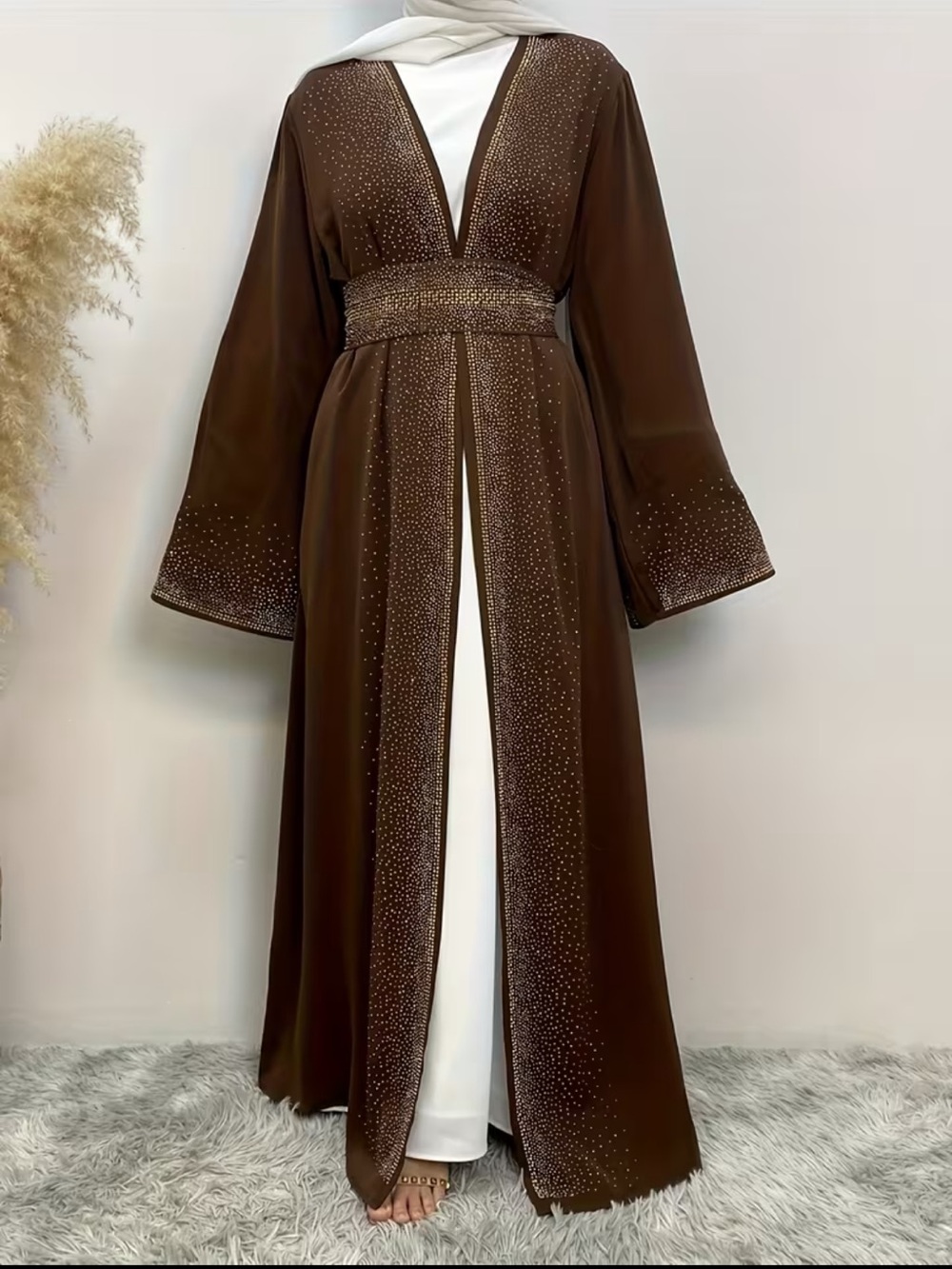 Brown Abaya With Gold Embellishments Size Small for 5’1” - 5’6” Height NWOT